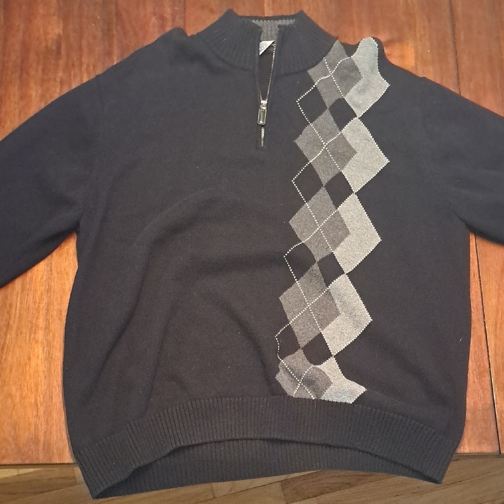 Oscar de la Renta Black and Gray Zip Up Sweater
